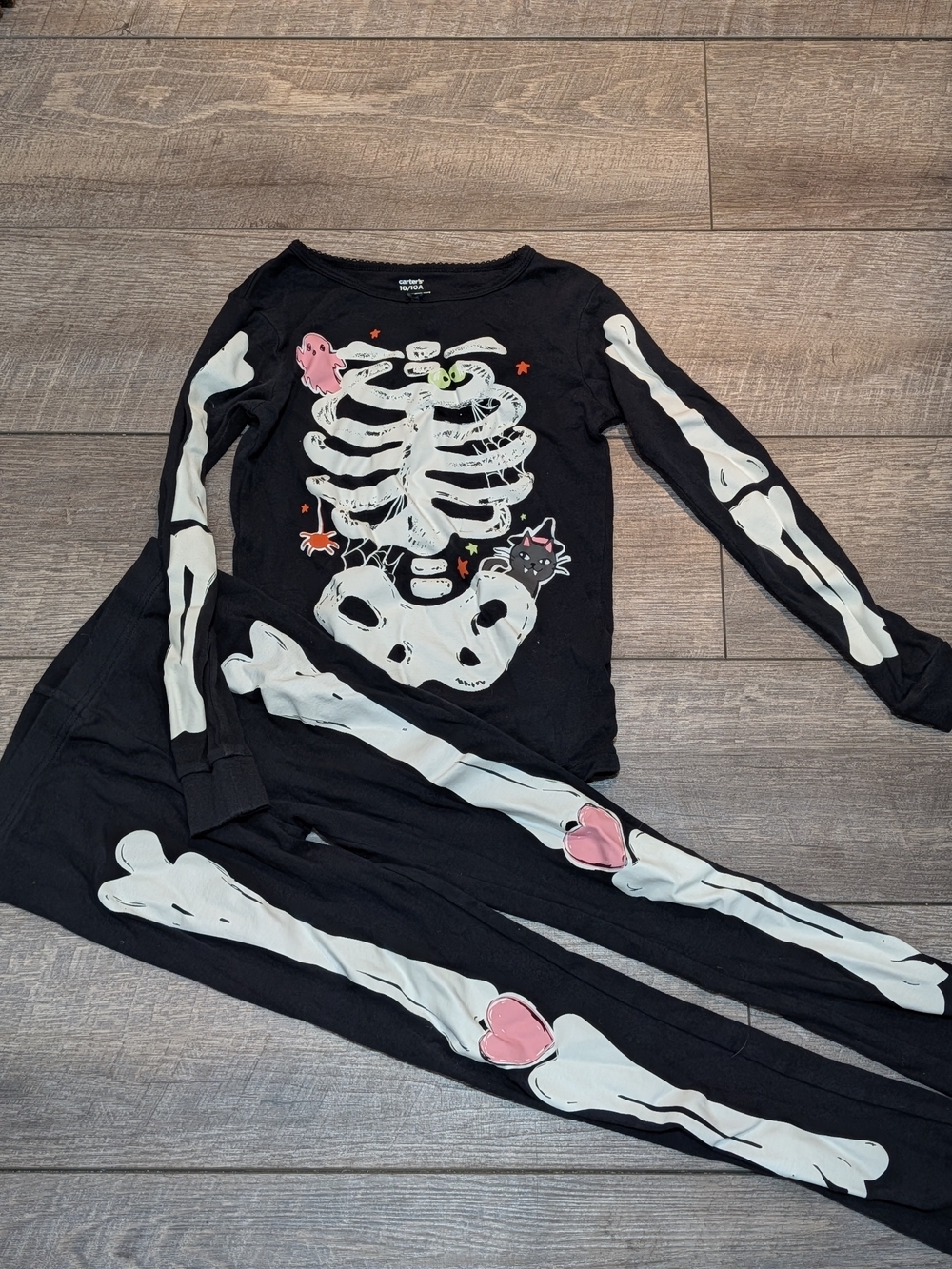 Carter's Kids Black Skeleton Glow In the dark Print Pajama Set with Accents